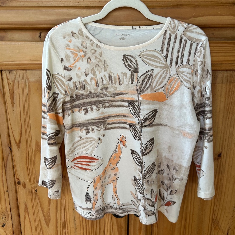 Allison‎ Daley Top Nature Print 3/4 Sleeve Women's Shirt Size Small